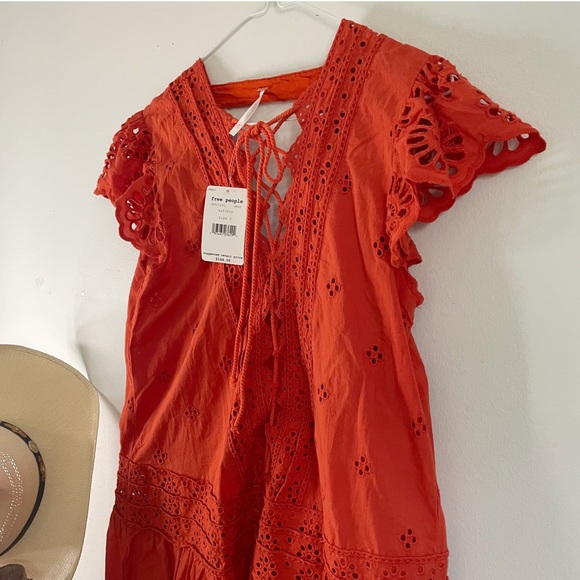Free People Esperanza Orange Eyelet Mini Dress Size Small - Picture 8 of 15